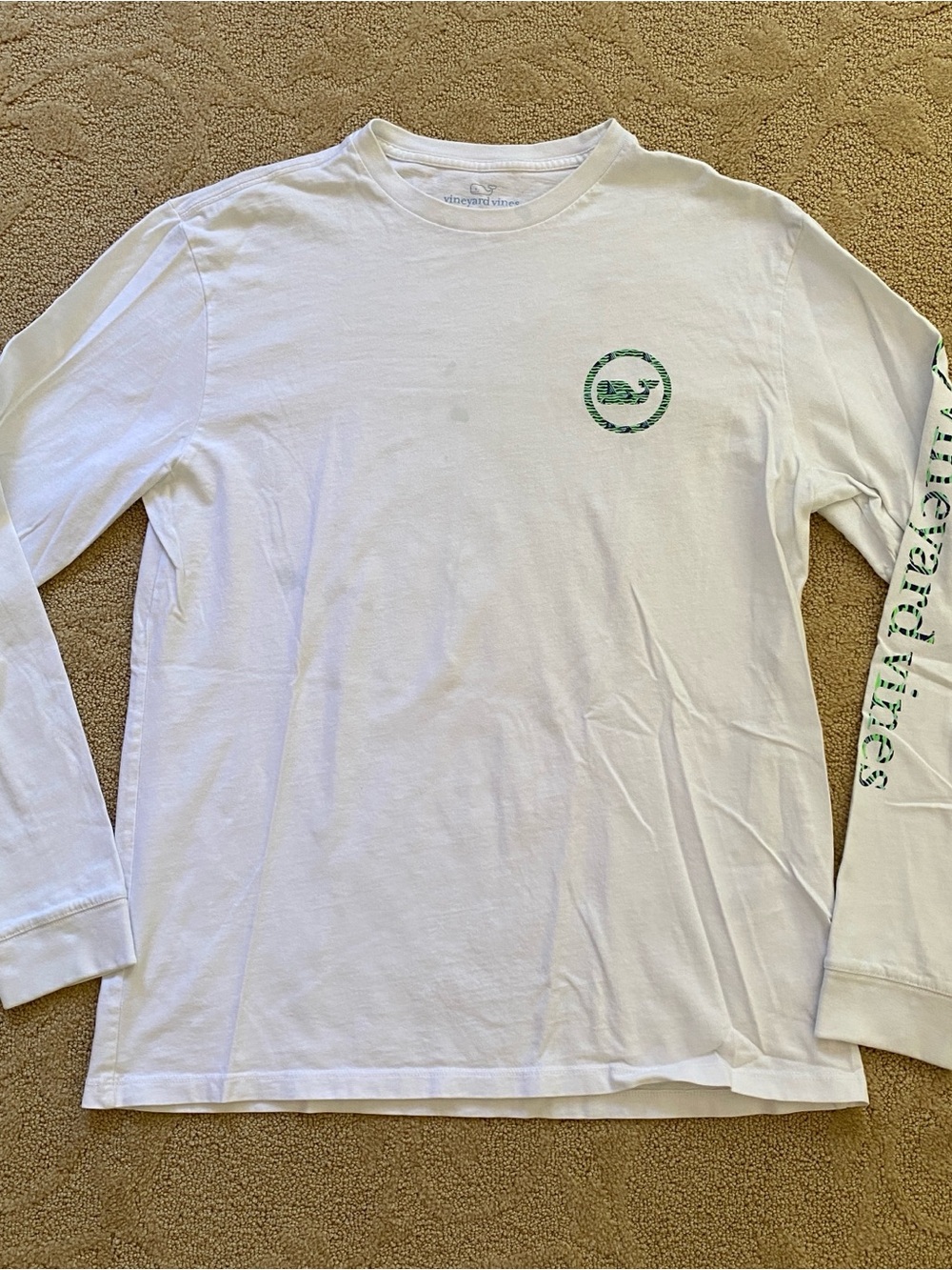 Vineyard Vines Long Sleeve White Tee Shirt Men's Small 100% Cotton Logo Sailing